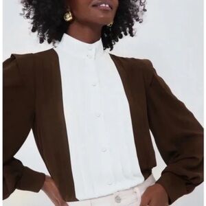 Tuckernuck India Hicks Chocolate Ivory Grove Long Sleeve Button Down Blouse NWOT